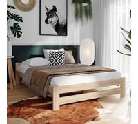 lit moderne en pin massif, 160 x 200 cm, sommier à lattes, confortable, durable, style scandinave, bohème, maison de campagne, tête de lit plate naturelle