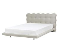 Lit Moderne en Tissu 140 x 200 cm Cadre Tête de Lit Capitonné Sommier à Lattes Pieds en Métal Beige Soulisse