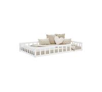 Homestyle4u Lit d'enfant Montessori 120x200 cm lit au sol avec matelas et barrière en bois blanc