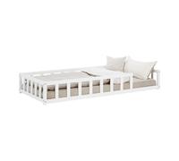 Homestyle4u Lit enfant Montessori 90x200 cm – matelas & sommier à lattes, barrière bois massif blanc