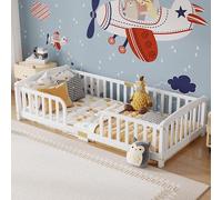 Lit Montessori 90x200 cm, lit simple avec barrière de sécurité, blanc | Lit plateforme, pour chambre d'enfant, lit pour adolescents, lit d'appoint, pour chambre d'amis, canapé-lit, lit en bois, struct