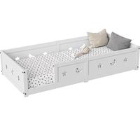 Lit Montessori pour enfant - Lit en forme de maison - Barrière de sécurité - Bois - 120 x 200 cm - À monter soi-même - Sans espace de rangement