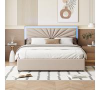 Lit Moonbite avec rangement, dimensions 160x200 cm – Ensemble comprenant : un lit, une housse en lin avec une torche LED, 4 compartiments de rangement latéraux, une traverse centrale, un sommier à lat