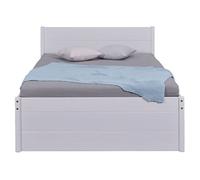 Lit multi-rangements 140x200cm en pin massif coloris blanc - longueur 209 x profondeur 146 x hauteur 90 cm - -