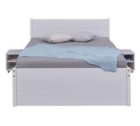 Lit multi-rangements 160x200cm en pin massif coloris blanc - longueur 209 x profondeur 166 x hauteur 90 cm - -