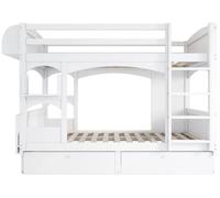 Lit multifonctionnel pour enfant - 90 x 200 cm - Bureau rabattable - Étagère - Escalier avec 2 tiroirs - Sans matelas - Blanc