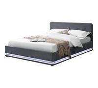 Concept Usine Lit Newyork avec LED 140 x 190 cm velours gris
