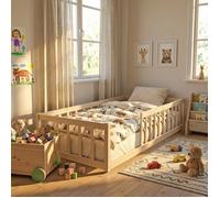 Lit NINO 90x190 + 1 sommier + barrière / Bois clair