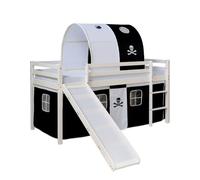 Homestyle4u - Lit mezzanine Pirate avec toboggan - Pin massif - Matelas 90x200 cm - Noir