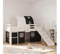 Homestyle4u - Lit mezzanine Pirate avec toboggan - Pin massif - Matelas 90x200 cm - Noir