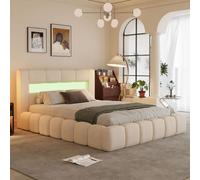 Concept Usine – Lit coffre Omaha – LED nuage 180x200cm velours beige, tête de lit, sommier