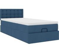 Lit ottoman avec matelas bleu 90x200 cm tissu