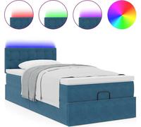 Lit ottoman avec matelas et LED bleu foncé 80x200cm velours