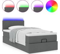 Lit ottoman avec matelas et LED Gris foncé 80x200cm tissu
