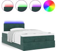 Lit ottoman avec matelas et LED vert foncé 90x200cm velours