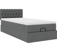 Lit ottoman avec matelas gris foncé 90x200 cm tissu