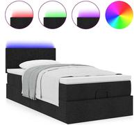 Lit ottoman avec matelas noir 90x200 cm tissu