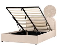 Lit Ottoman avec Rangement Moderne en Bouclé 140 x 200 cm Rembourré Beige Quilli
