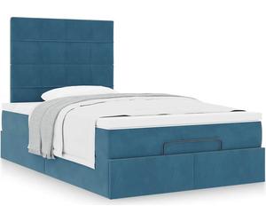 Lit ottoman design avec matelas bleu foncé 120x190 cm velours, Lits classiques 2024 Nouveau