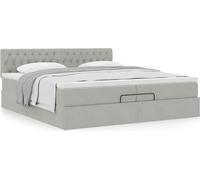 Lit ottoman design avec matelas gris clair 200x200 cm velours, Lits classiques Nouveau