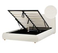 Lit Ottoman Minimaliste avec Rangement en Bouclé 140 x 200 cm Blanc Cassé Blagna