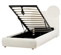 Lit Ottoman Minimaliste avec Rangement en Bouclé 90 x 200 cm Blanc Cassé Blagnac