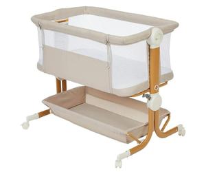 Lit parapluie 2 en 1 – Lit d'appoint et lit de voyage – Réglable sur 6 hauteurs – Inclinaison anti-reflux – Maille respirante – Monté sur roulettes – Beige
