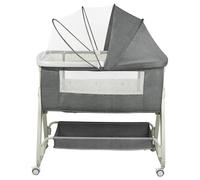 Lit parapluie 4 en 1 - Lit d'appoint avec roulettes - Inclut un matelas et une moustiquaire - Hauteur réglable de 68 à 81 cm - Dimensions : 91 x 50 cm - Couleur : gris foncé