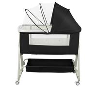 Lit parapluie 4-en-1, lit d'appoint pour bébé, lit pour enfant - Avec matelas - Avec moustiquaire - Hauteur réglable de 68 à 81 cm - Avec roulettes - 91 x 50 cm - Noir