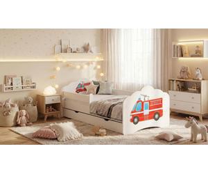 Lit parapluie Happy Babies Mobi, avec matelas, tiroir et barrière de sécurité, dimensions 80x160 cm. Lit pour enfant (fille) et lit pour adolescent (garçon). (Référence : 68)