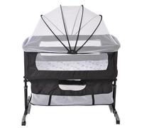 Lit parapluie - Lit d'appoint - Avec matelas - Réglable en hauteur et en inclinaison - 4 roues avec freins - Peut être fixé au lit parental - Côtés respirants - Noir