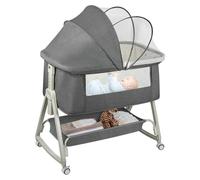Lit parapluie - Lit d'appoint - Avec matelas - Réglable en hauteur et en inclinaison - 4 roulettes - Maille respirante - Jusqu'à 25 kg - Gris
