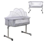 Lit parapluie - Lit d'appoint pour lit parental - Avec matelas pour nouveau-nés - Réglable en hauteur - Pieds réglables - Gris