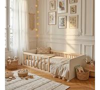 LIT Pilou 70x140 + sommier, Blanc et Naturel