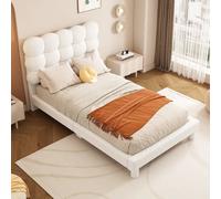 Lit plateau 90x200 blanc, tête de lit triple réglable, style rose épuré