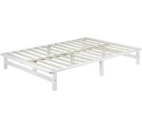 Lit plateforme 140x200 blanc - Bois massif avec sommier à lattes | Structure de lit en pin massif, peinte en blanc, incluant un sommier à lattes à rouleaux – sans tête de lit, hauteur 28 cm