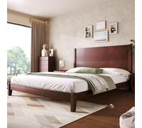 Lit plateforme 160 x 200, sommier en bois avec tête de lit, sommier à lattes en bois massif, lit double, lit conjugal, lit en bois, lit futon, marron