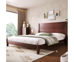 Lit plateforme 160 x 200, sommier en bois avec tête de lit, sommier à lattes en bois massif, lit double, lit conjugal, lit en bois, lit futon, marron