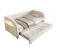 Lit plateforme rembourré 90x200 cm beige, lit gigogne et LED