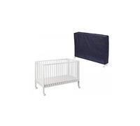 Lit pliable blanc avec matelas et housse de protection bleue