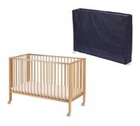 Lit pliable bois naturel avec matelas et housse de protection bleue Multicolore G