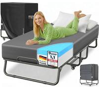Lit pliant 200x90 cm, lit d'appoint comprenant un matelas en mousse à mémoire de forme et des roulettes. Lit de voyage pliable avec cadre métallique, supportant un poids maximal de 250 kg. Lit en méta