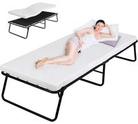 Lit pliant d'appoint pour adulte - Lit simple 80 x 190 cm - Structure métallique avec dossier - Matelas en mousse à mémoire de forme de 7 cm - Pliable, sans roulettes
