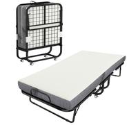 Lit pliant - HOMCOM - 1 personne 200 x 80 cm avec matelas - pliable et portable sur roulettes - cadre en acier - blanc