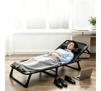 Lit Pliant Inclinable avec Oreiller Amovible - Lit de Camp 4 Positions, Acier Renforcé, Charge Max 300 kg, 193 x 73 x 28 cm, Noir, 1 pc, pour Sieste au Bureau, Maison, Hôpital, Extérieur
