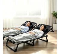 Lit Pliant Inclinable avec Oreiller Amovible - Lit de Camp 4 Positions, Acier Renforcé, Charge Max 300 kg, 193 x 73 x 28 cm, Noir, 2pc, pour Sieste au Bureau, Maison, Hôpital, Extérieur