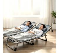 Lit Pliant Inclinable avec Oreiller Amovible - Lit de Camp 4 Positions, Acier Renforcé, Charge Max 300 kg, 193 x 73 x 28 cm, Gris, 2 pc, pour Sieste au Bureau, Maison, Hôpital, Extérieur