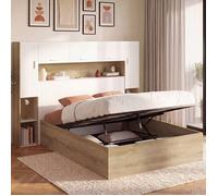 Lit pont armoire BRIDGET 140 cm bois et blanc