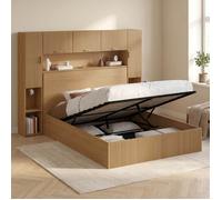Lit pont armoire JULIETTE 140 cm effet lattes