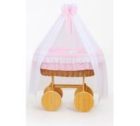 Lit pour bébé Bellamy en fibre naturelle Premium Rose avec baldaquin et base en bois